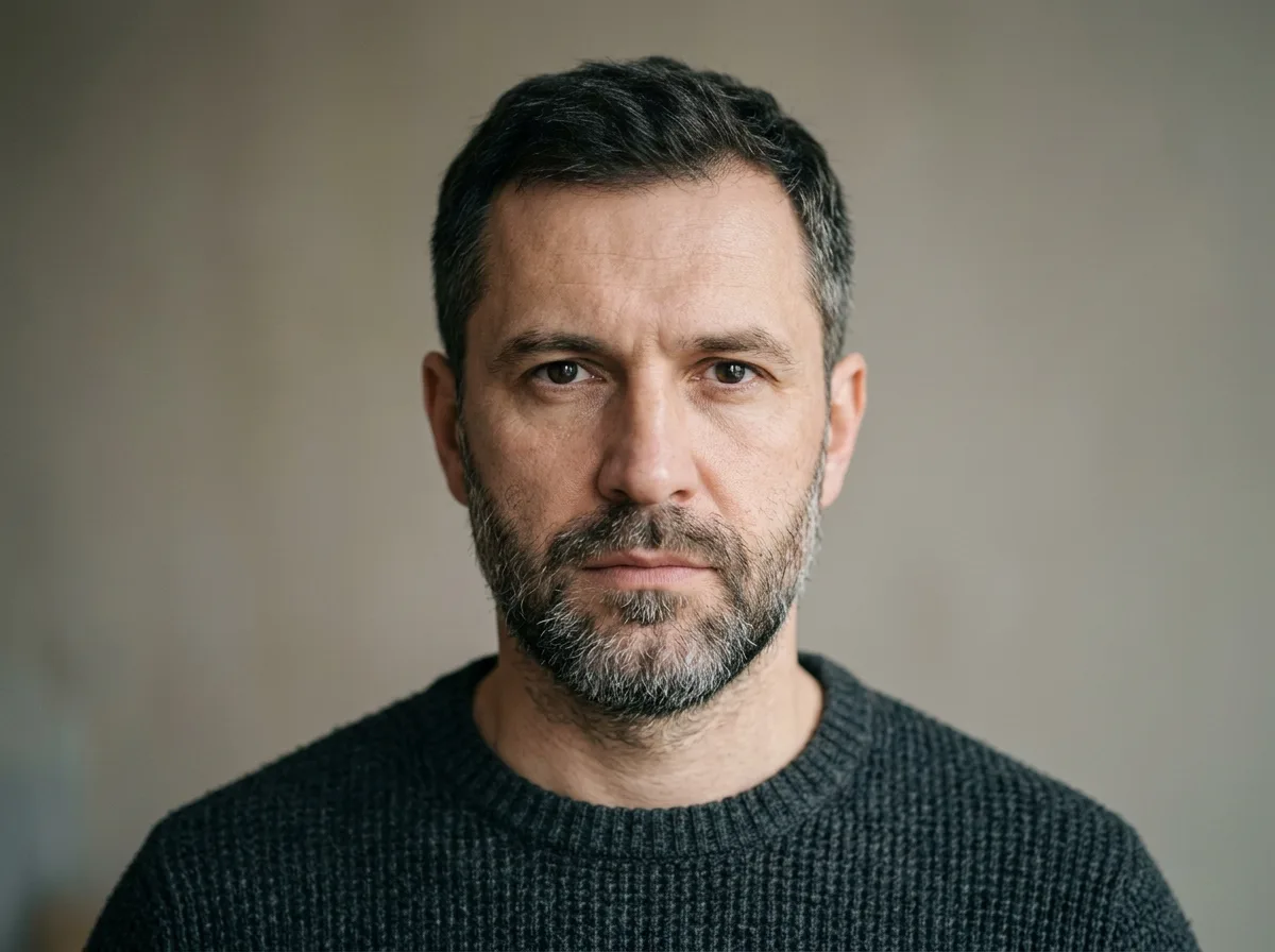 Аватар мужчины Сергей — портрет, серьёзное спокойное выражение лица, нейтральный фон